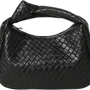 Roomy Women's Dumpling Pouch Handbag - Vintage Black Leather with Knotted Handle